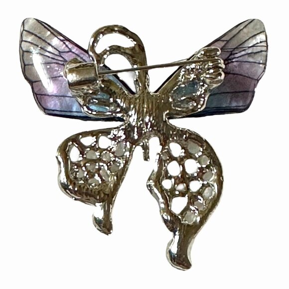 Beautiful Butterfly Brooch Delicate Lucite Wings Rhinestones and Silvery Metal - Picture 4 of 6